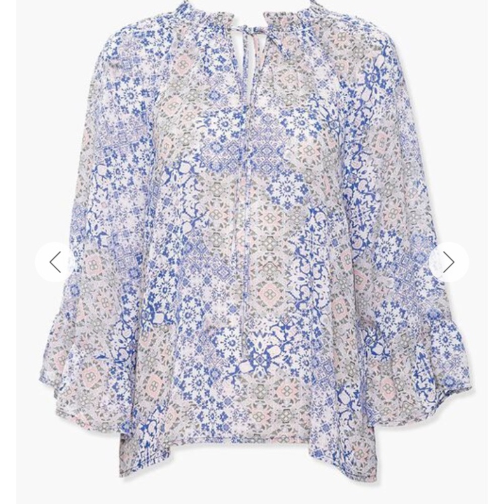 NWT Ornate Blue Paisley Self-Tie Blouse Medium